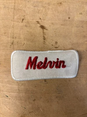 Vtg 70s MELVIN Sew On Embroidered Clothing Jacket Uniform Name Patch RED & WHITE - Image 1 of 3