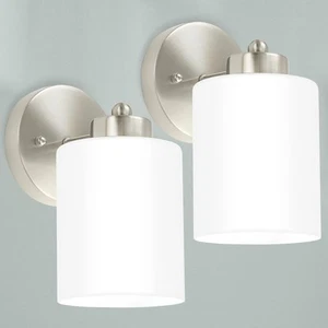 Frosted Wall Sconce Set of Two,Brushed Nickel Bathroom Vanity Lights,Modern V... - Picture 1 of 8