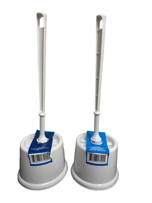 Set Of 2pcs White Toilet Brush Toilet Brush And Holder Set Toilet Bowl Brush US - Image 1 of 4
