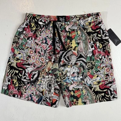 Pantalones Cortos de Gimnasio Ed Hardy Hombres Talla Pequeña Estampado Gráfico Tatuaje Multicolor Nuevos Foto 1 de 4