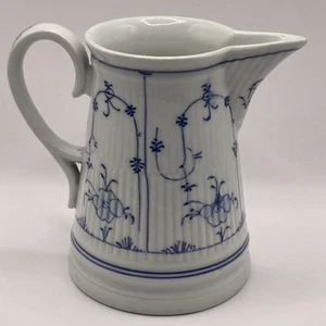 Vintage Rauenstein Greiner Blue Fluted Strawflower Porcelain Small Jug Pitcher - Picture 1 of 10