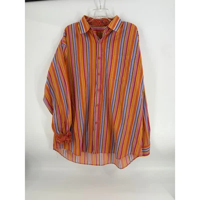 Brooklyn Xpress Men's Colorful Striped Button Up Shirt Size XXL Paisley Detail - Image 1 of 4