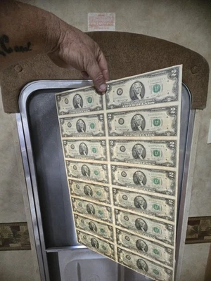 1976 $2 Star Note Uncut Sheet -16 Bills  Consecutive  Crisp UNC  Rare Full Sheet - Image 1 of 4