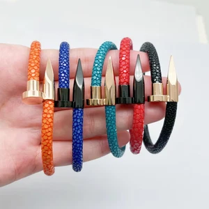 Neu Intarsien Zirkon Edelstahl Nagel Leder Nagel Armband für Männer & Frauen - Bild 1 von 14