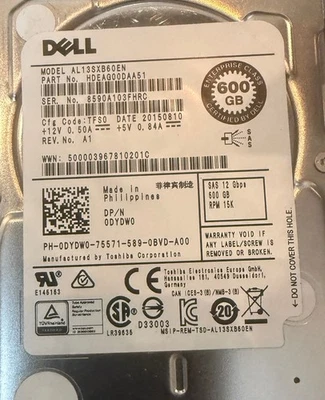 Six (6) Dell 600GB 15K 12G SAS Hard Drive (AL13SXB60EN) - Image 1 of 2