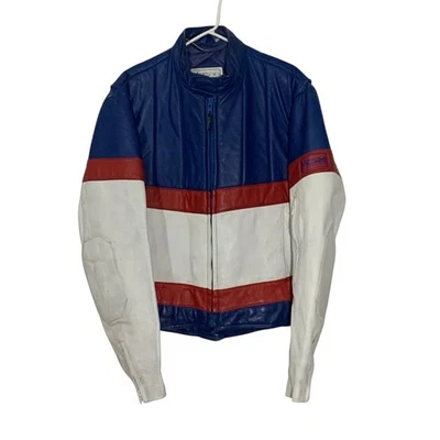 VETTER REX MARSEE DESIGN Genuine Leather Red White Blue Motorcycle Jacket 46 - Image 1 of 4