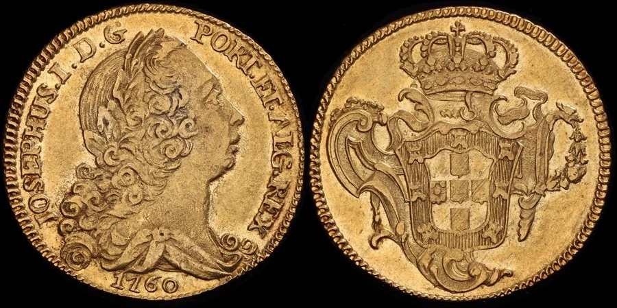 PORTUGAL 1760 José I (1750-1777), oro 6400 arroz. 14,30 g. Fr-101, KM-240. Foto 1 de 1