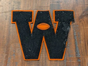 Vintage Black & Orange Varsity Letter “W” Football Patch Chenille Felt 10¼" x 8¼ - Picture 1 of 2
