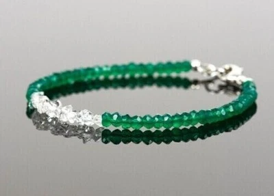 Bracciale con perline in onice verde naturale + diamanti Herkimer quarzo... - Immagine 1 di 4