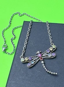 Nicky Butler NB Sterling Silver DRAGONFLY Amethyst Garnet Topaz 925 Necklace 18” - Picture 1 of 2