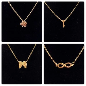 Trending Four Leaf Clover,Angel Wings, Heart Key, Infinity Charm Necklace Gold - Picture 1 of 6