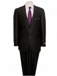 Herren 2 Knopf Satin Kragen Jacke vorne flach Hose Kerbe Revers Slim Fit Anzug - Bild 1 von 15