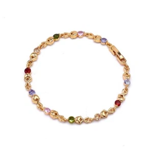 18k Layered Real Gold Filled Colors stones Bracelet 7.5" - Picture 1 of 5