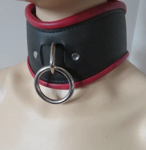 Collar Postura Cuero, Anillo O, 20" Negro con Rojo Hecho a Mano EE. UU. - Imagen 1 de 7