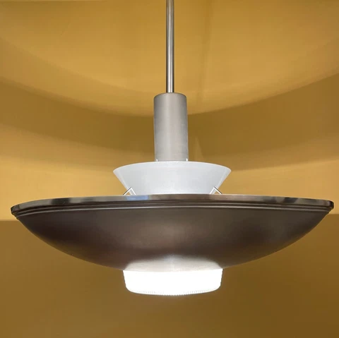 Vintage Lighting 1940 aluminum HUGE Moderne pendant. MORE AVAILABLE! Cover