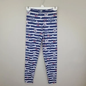 Nautical Themed Blue White Striped Polyester Spandex Ankle Leggings One Size... - Picture 1 of 7