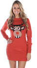Womens Red Tipsy Elves Ugly Xmas Christmas Bucktooth Rudolph Sweater Dress Large