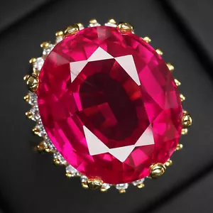 Strawberry Pink Rubellite Tourmaline 23Ct 925 Sterling Silver Gold Vermeil Rings - Picture 1 of 8