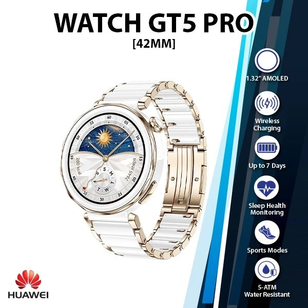 Huawei Watch GT 5 Pro Bluetooth iOS Android Smartwatch(White Ceramic/42mm/1.43”) - Image 1 of 4