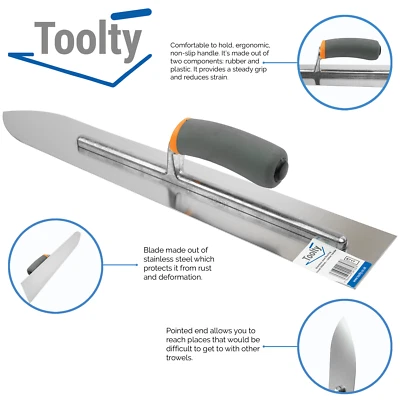 Pointed Flooring Trowel Soft Rubber Grip Screeding Tool 500 mm DIY Toolty Pro - Image 1 of 4