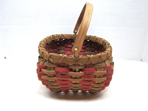 Vintage Small Handmade Basket with Wood Handle and Red Accents Cover