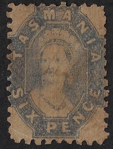 Tasmania 6d. slate violet Chalon Scott 26/ SG 66 perf. 10. Used. CV $30 (a4899 - Picture 1 of 3