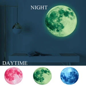 30cm 3D Large Moon Glow In The Dark Fluorescent Wall Stickers Removable Decal❥ - Picture 1 of 15
