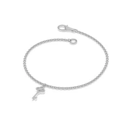 Round Cut Lab-Created CVD Diamond In 950 Platinum Women Key & Chain Bracelet - Image 1 of 4