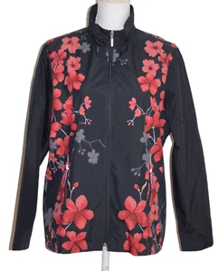 D&D Lifestyle Windbreaker Jacket Size L Black Red Hibuscus Flowers Full Zip - Picture 1 of 10