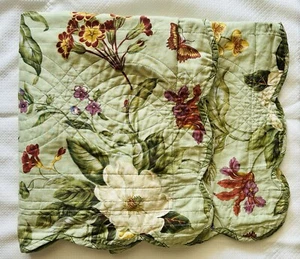 2~Waverly Garden Butterfly Magnolia Floral Pillow Shams~Scalloped Stand Quilted - Picture 1 of 6