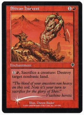 Shivan Harvest 2000 Invasion SHIFTED FOIL MISPRINT Red Unc Enchantment MTG NM A2 - Image 1 of 2