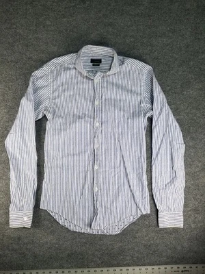 Camisa Zara Hombre Pequeña S Calce Ajustado Blanco Azul Rayas  Foto 1 de 4