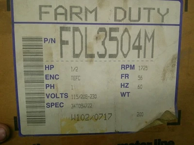 BALDOR FDL3504M 1/2 HP 1725 RPM FARM DUTY ELECTRIC MOTOR - Image 1 of 4