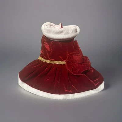 Dog Dress Cat Velvet Red Gold Holiday Christmas S M I See Spot - Image 1 of 4