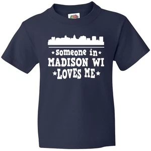 Inktastic Madison Wisconsin Someone Loves Me Skyline Youth T-Shirt Cities Tee - Picture 1 of 10
