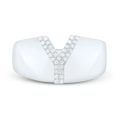 Anillo meñique inicial letra Y bloque diamante genuino plata esterlina para hombre 1/10 quilates Foto 1 de 4