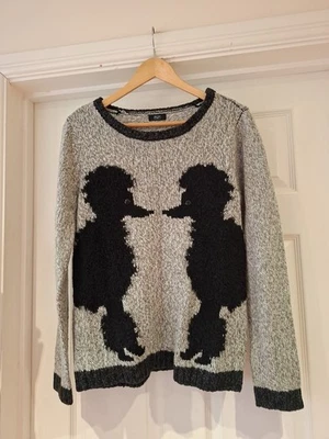 F&F Jumper Grey & Black Poodle Dog Print Cable Knit Long Sleeve UK Size 12 - Image 1 of 4