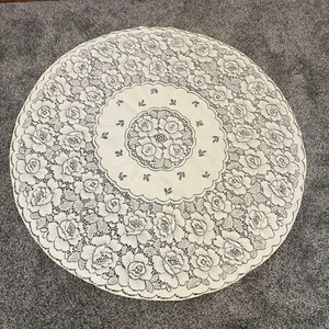 Vintage 41" Runde Elfenbein Antik Spitze Tischdecke Tischdecke Blumenmuster - Bild 1 von 4