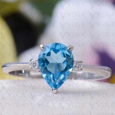 3.20Ct Pear Cut Natural Topaz and Diamond Three Stone Ring 950PT Platinum Plated - Image 1 of 4