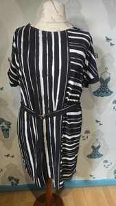 Beautiful Black White Stripe Belted Shift Dress By M&Co, 22 - Picture 1 of 3