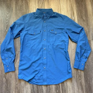 Wrangler Dri Fit Breathable Long Sleeve Snap Up Blue Shirt Size M Western - Picture 1 of 19