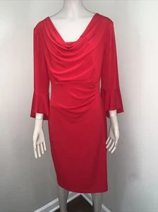 NWT Christmas Beautiful Dress Connected Women's 10 Red Bell-Sleeve Dress - Picture 1 of 10