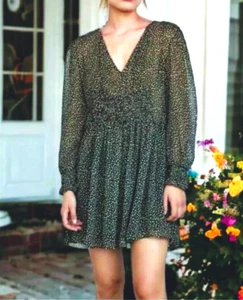 Zara Women’s XL Dress Brown Dot Print Semi Sheer Lined Long Sleeve - Picture 1 of 8