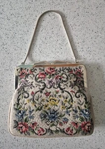 Vintage Made in Western Germany Handbag Purse Floral Tapestry Needlepoint - Picture 1 of 7