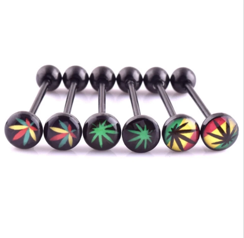 Weed Marijuana Leaf Tongue Nipple Ring Body Piercing Jewelry Barbell 1-6 - Image 1 of 1