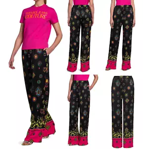 Versace Jeans Couture Printed Wide Leg Pants Trousers Baroque Leggings - Picture 1 of 20