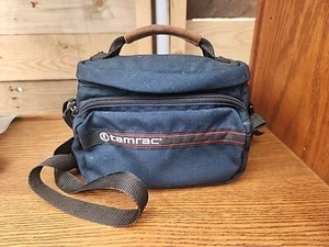 Vintage Tamrac Camera Bag Case Navy Blue Canvas + Suede USA Made 6x7 - Picture 1 of 7