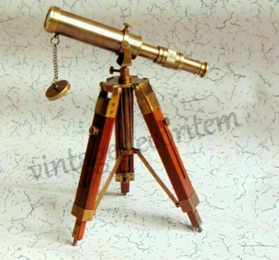Nautical Navy Telescope W/Brown Tripod Stand Gift Brass Finished Spyglass - Image 1 of 4