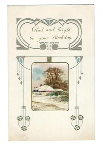Postal de felicitación de cumpleaños de 1907 escena de invierno, en relieve - Imagen 1 de 2