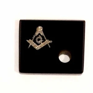 Antiker Freimaurer Schwarz Onyx Rechteck Stein Silber verkrustet 12mm x 14mm DP328 - Bild 1 von 2